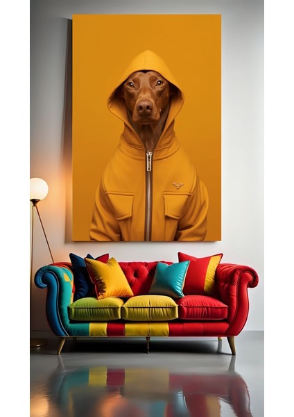 Turuncu Ceketli Köpek V1 Ev Duvar Salon Güzellik Salonu Ofis Dükkan Dekarasyon Kanvas Tablo