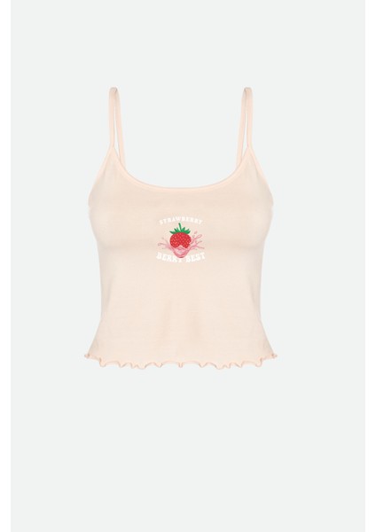 Kadın Ince Askılı Desenli Pamuklu Şortlu Pijama Takımı