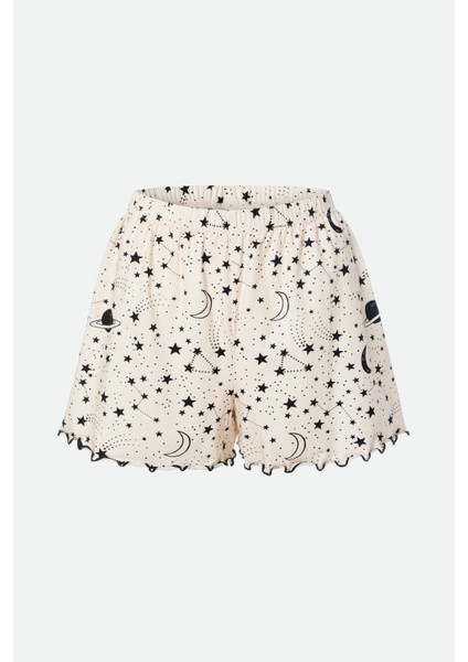 Kadın Ince Askılı Desenli Pamuklu Şortlu Pijama Takımı