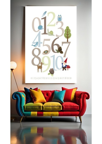 Çocuk Odası Kreş Öğretici Sayılar V6 Ev Duvar Salon Güzellik Salonu Ofis Dükkan Dekarasyon Kanvas Tablo