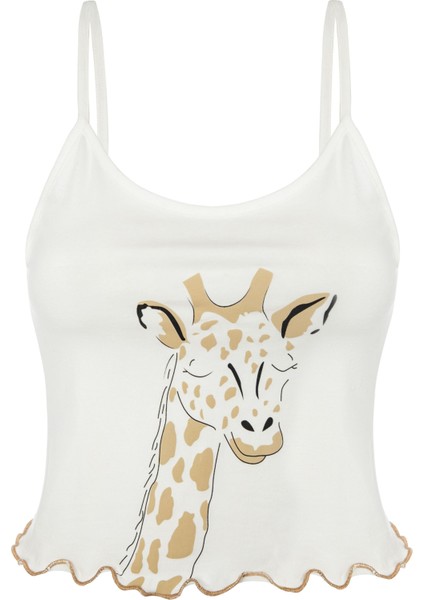 Kadın Ince Askılı Desenli Pamuklu Şortlu Pijama Takımı