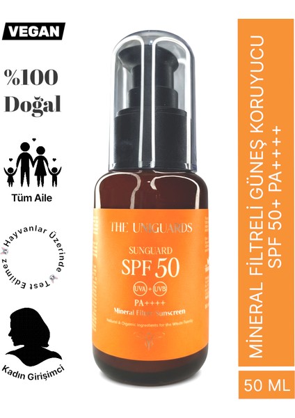 The Uniguards Güneş Kremi 50 Spf, Bebekler, Hamileler, Hassas ve Tüm Ciltler, %100 Mineral Filtreli Doğal 50 ml