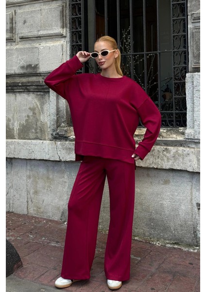 Kadın Yumuşak Dokunuşlu Modal Kumaşlı Geniş Paçalı Ikili Takım - Bordo fiyatları
