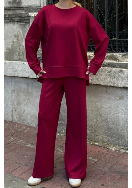 Kadın Yumuşak Dokunuşlu Modal Kumaşlı Geniş Paçalı Ikili Takım - Bordo modelleri
