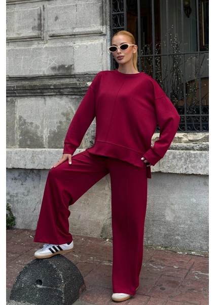 Kadın Yumuşak Dokunuşlu Modal Kumaşlı Geniş Paçalı Ikili Takım - Bordo fırsatları