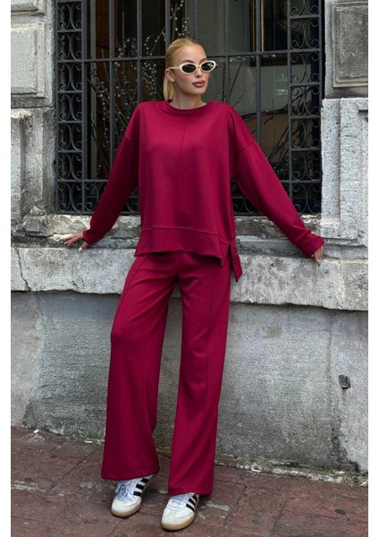 Kadın Yumuşak Dokunuşlu Modal Kumaşlı Geniş Paçalı Ikili Takım - Bordo indirimleri