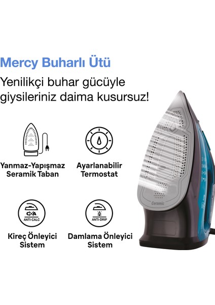 Mercy Mavi 2200 W Buharlı Ütü fiyatları
