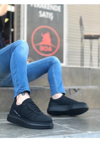 ET0548 Kalın Yan Desenli Yüksek Siyah Taban Siyah Bağcıklı Spor Erkek Ayakkabı fiyatları