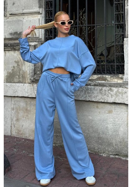 Kadın Yumuşak Dokunuşlu Modal Kumaşlı Geniş Paçalı Ikili Takım - Mavi