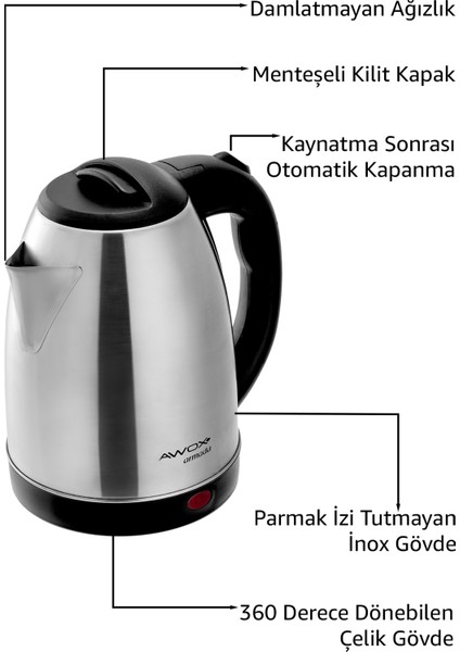 Paslanmaz Çelik Su Isıtıcı, 1.8 L, Gri, Dayanıklı ve Şık Tasarım modelleri