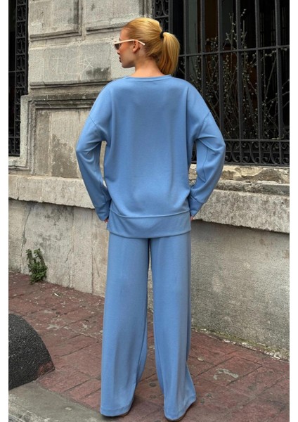 Kadın Yumuşak Dokunuşlu Modal Kumaşlı Geniş Paçalı Ikili Takım - Mavi fırsatları