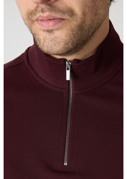 Erkek Dik Yaka Fermuarlı Sweatshirt - Bordo modelleri