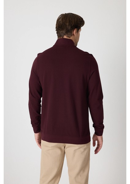 Erkek Dik Yaka Fermuarlı Sweatshirt - Bordo fırsatları