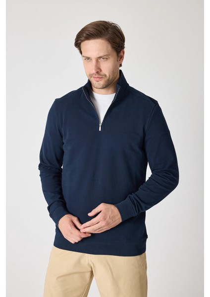Erkek Dik Yaka Fermuarlı Sweatshirt - Lacivert fiyatları