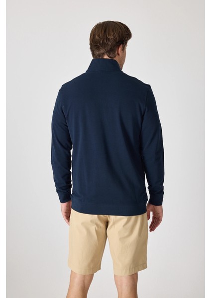 Erkek Dik Yaka Fermuarlı Sweatshirt - Lacivert fırsatları