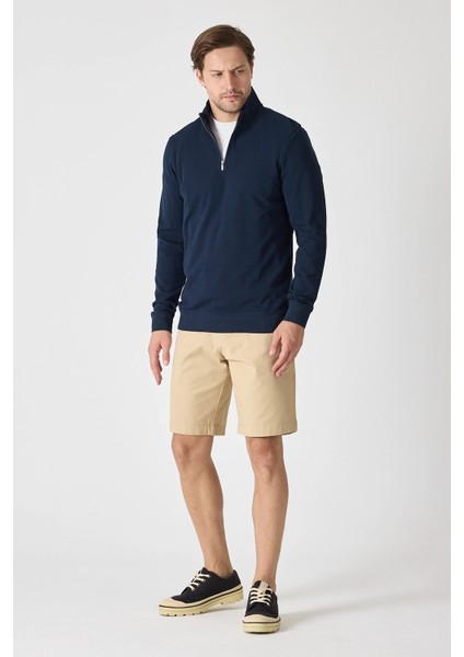 Erkek Dik Yaka Fermuarlı Sweatshirt - Lacivert indirimleri