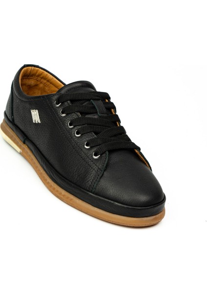 160 Siyah Deri Kadın Günlük Ayakkabı