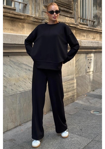 Kadın Yumuşak Dokunuşlu Modal Kumaşlı Geniş Paçalı Ikili Takım - Siyah