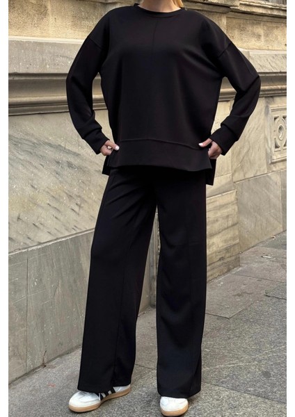 Kadın Yumuşak Dokunuşlu Modal Kumaşlı Geniş Paçalı Ikili Takım - Siyah modelleri