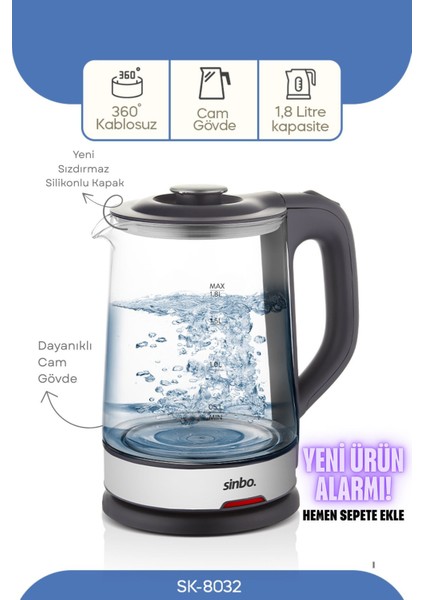 Cam Kettle Siyah 8032, Şık ve Kullanışlı Mutfak Gereci
