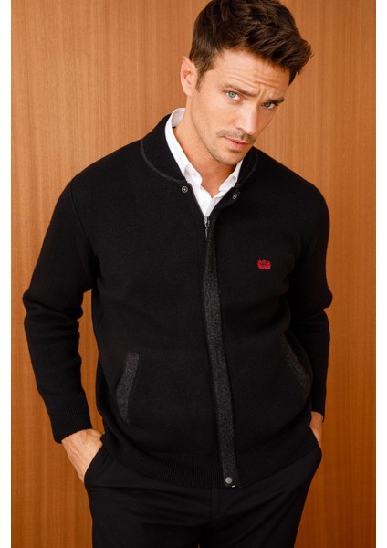 Erkek Pike Dokuma Fermuarlı Cepli Triko Mont Siyah fiyatları