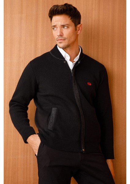 Erkek Pike Dokuma Fermuarlı Cepli Triko Mont Siyah modelleri