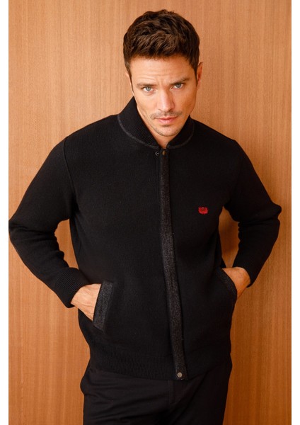 Erkek Pike Dokuma Fermuarlı Cepli Triko Mont Siyah fırsatları