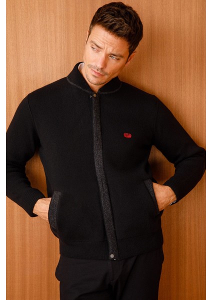 Erkek Pike Dokuma Fermuarlı Cepli Triko Mont Siyah indirimleri
