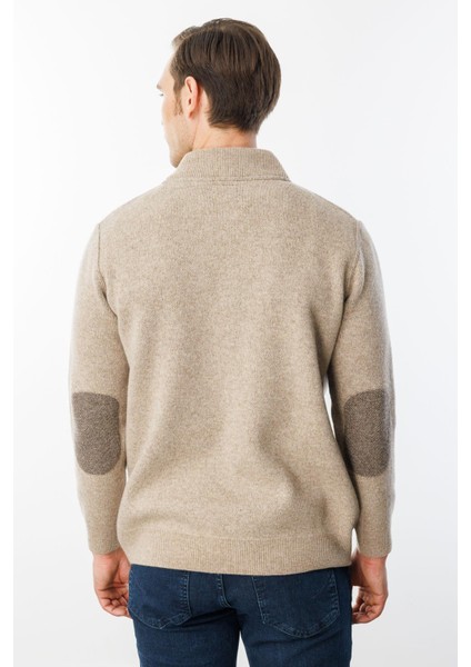 Erkek Pike Dokuma Fermuarlı Cepli Triko Mont K.bej