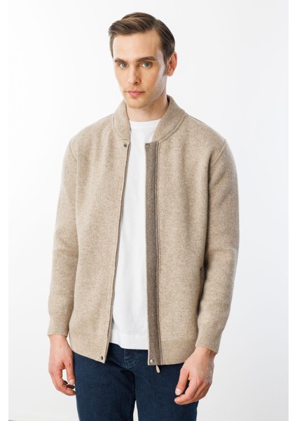 Erkek Pike Dokuma Fermuarlı Cepli Triko Mont K.bej