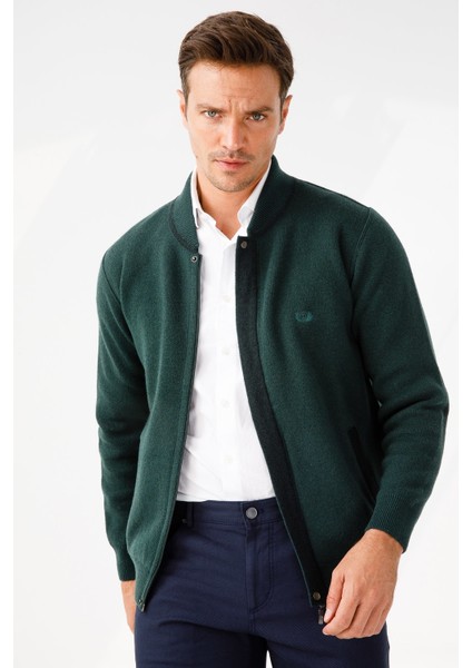 Erkek Pike Dokuma Fermuarlı Cepli Triko Mont Yeşil