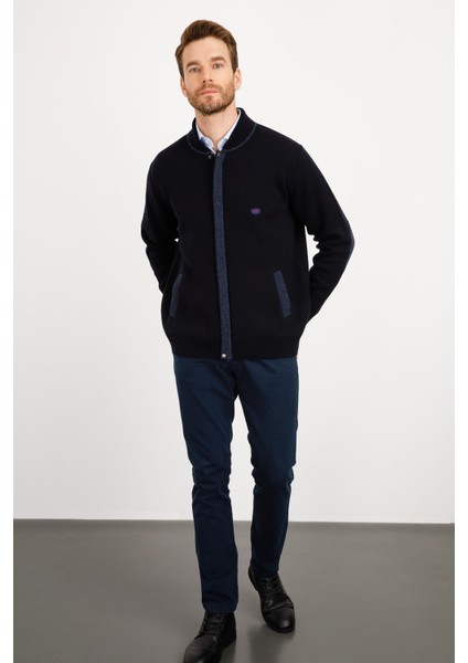 Erkek Pike Dokuma Fermuarlı Cepli Triko Mont Koyu Lacivert