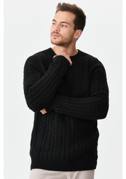 Erkek Sıfır Yaka Saç Örgülü Yün Kazak Siyah indirimleri
