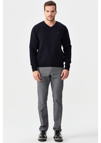 Erkek V Yaka Klasik Yün Kazak K.lacivert