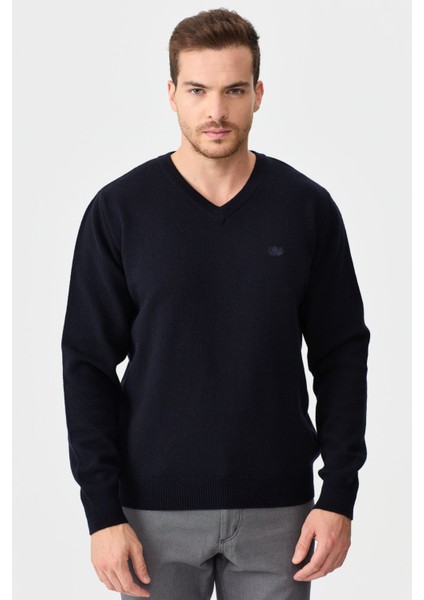 Erkek V Yaka Klasik Yün Kazak K.lacivert