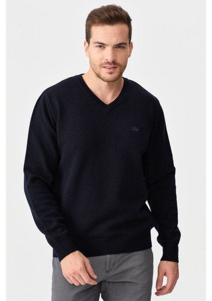 Erkek V Yaka Klasik Yün Kazak K.lacivert