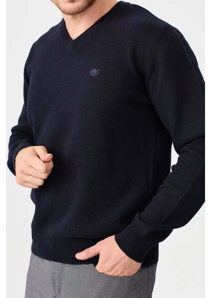 Erkek V Yaka Klasik Yün Kazak K.lacivert