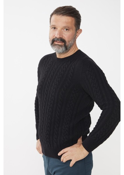 Erkek Sıfır Yaka Saç Örgülü Yün Kazak Siyah fiyatları