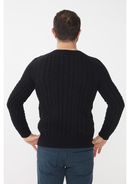 Erkek Sıfır Yaka Saç Örgülü Yün Kazak Siyah modelleri