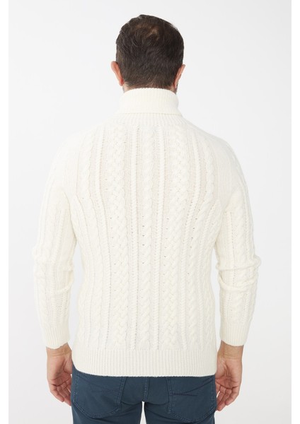 Erkek Balıkçı Yaka Saç Örgülü Yün Kazak Kemik fiyatları