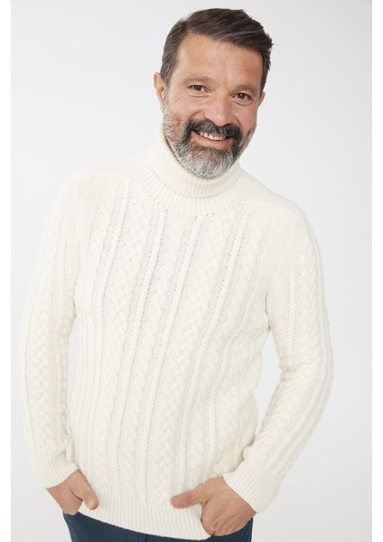 Erkek Balıkçı Yaka Saç Örgülü Yün Kazak Kemik modelleri