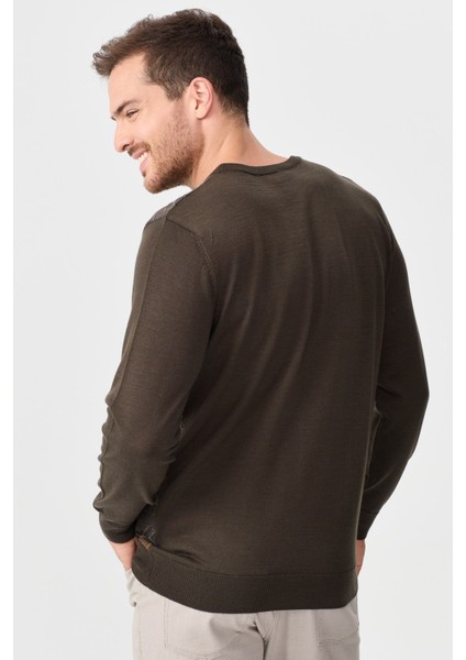 Erkek Önü Desenli Yün Kazak 2611 Kahverengi