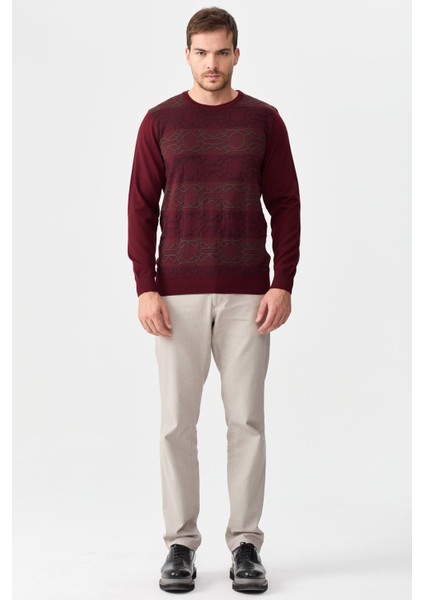 Erkek Önü Desenli Yün Kazak 2611 Bordo