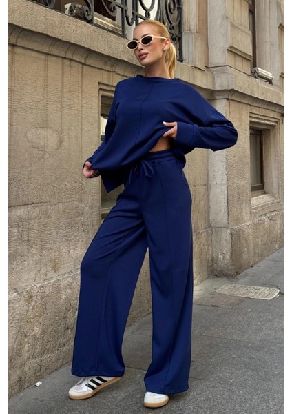 Kadın Yumuşak Dokunuşlu Modal Kumaşlı Geniş Paçalı Ikili Takım - Lacivert