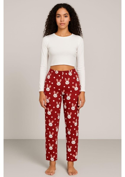 Kadın Desenli Süet Tek Alt Bordo