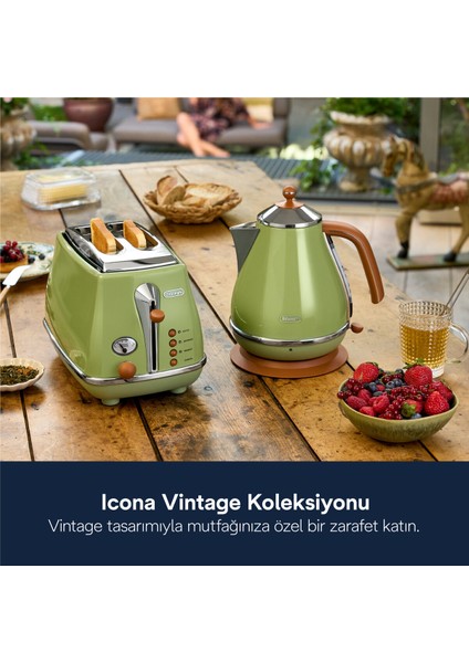 Yeşil Delonghi Vintage Su Isıtıcı Kbov 2001.GR, Şık ve Kullanışlı Tasarım