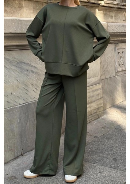 Kadın Yumuşak Dokunuşlu Modal Kumaşlı Geniş Paçalı Ikili Takım - Haki fiyatları