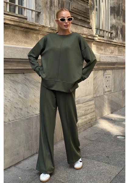 Kadın Yumuşak Dokunuşlu Modal Kumaşlı Geniş Paçalı Ikili Takım - Haki modelleri