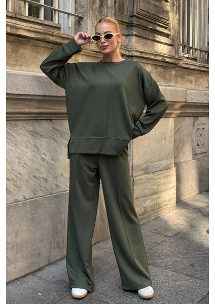Kadın Yumuşak Dokunuşlu Modal Kumaşlı Geniş Paçalı Ikili Takım - Haki fırsatları