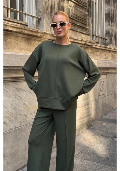 Kadın Yumuşak Dokunuşlu Modal Kumaşlı Geniş Paçalı Ikili Takım - Haki indirimleri